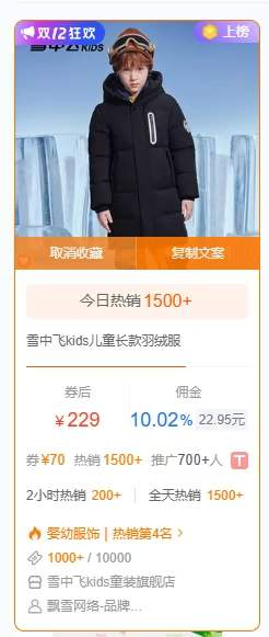 【雪中飞kids】儿童长款羽绒服 展示图 2